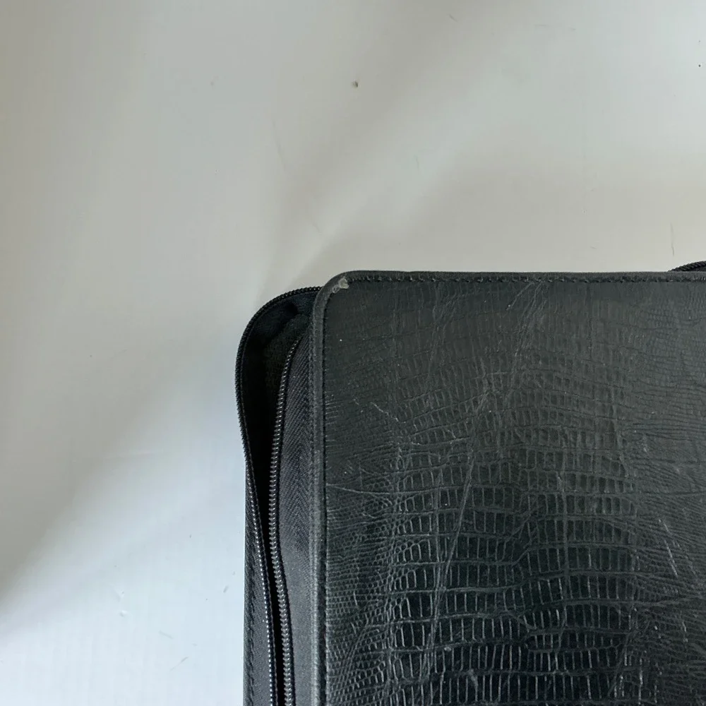 Franklin Covey Planner Binder Black Faux Lizard Zip Closure Professional Office